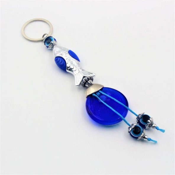 Nazar Boncuklu Cam SIFIR Anahtarlık Balık Desenli  Hediye Paketinde Gönderilecektir - Resim 2