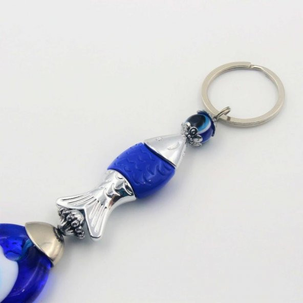 Nazar Boncuklu Cam SIFIR Anahtarlık Balık Desenli  Hediye Paketinde Gönderilecektir - Resim 3