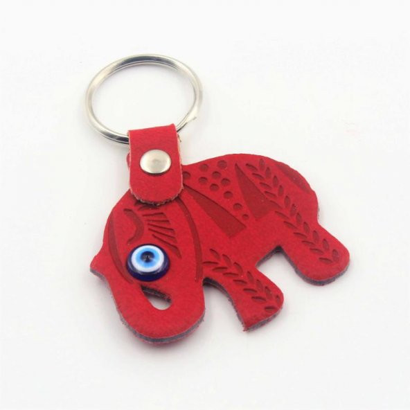 KIRMIZI FİL Nazar Boncuklu Deri SIFIR Anahtarlık  Hediye Paketinde Gönderilecektir ürün görseli