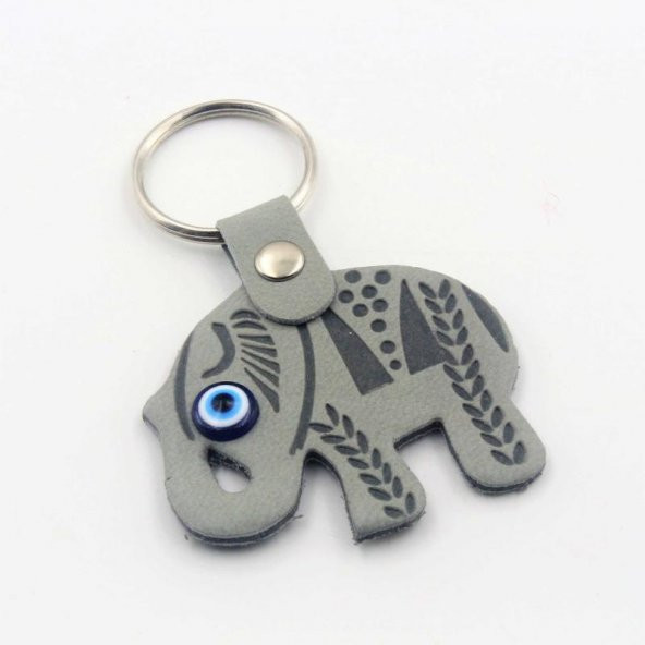 GRİ FİL Nazar Boncuklu Deri SIFIR Anahtarlık  Hediye Paketinde Gönderilecektir ürün görseli