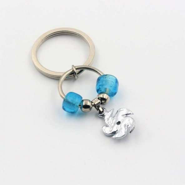 Rüzgar Gülü Turkuaz Cam Nazar Boncuklu SIFIR Metal Anahtarlık  Hediye Paketinde Gönderilecektir - Resim 2