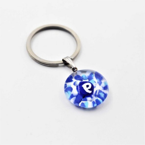 P Harfi Nazar Boncuğu CAM Anahtarlık  Kişiye Özel BAŞ HARF Anahtarlık  Hediye Paketinde ürün görseli 1