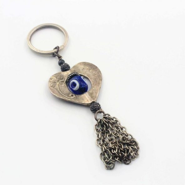 Kalp Şeklinde Nazar Boncuklu Metal Anahtarlık ürün görseli