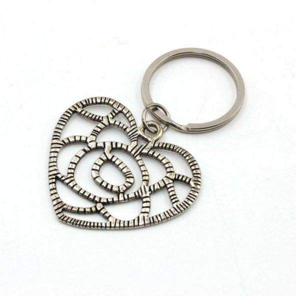 Antik Gümüş Kaplama - Özel Tasarım KALP Anahtarlık - Resim 2