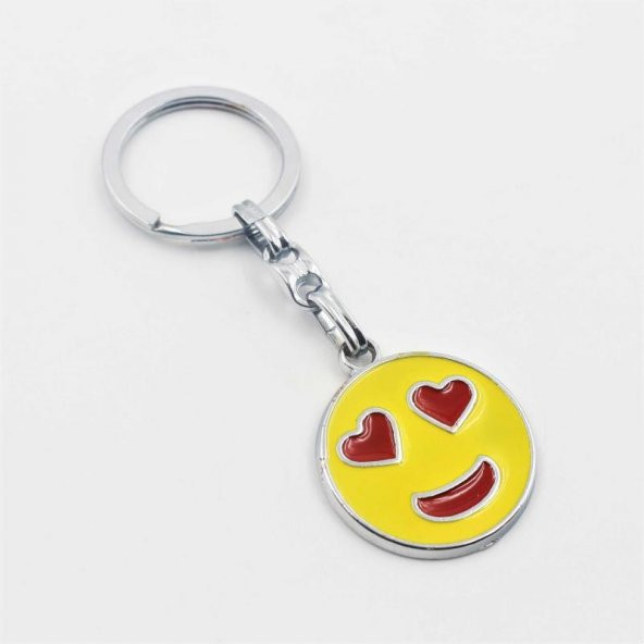sk - SIFIR - Kalpli Gülen Yüz Metal Anahtarlık - Emoji Metal Anahtarlık - 1