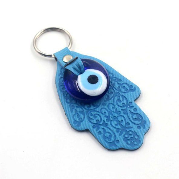 CAM Nazar Boncuklu MAVİ Deri Anahtarlık - Çanta Süsü Anahtarlık ürün görseli