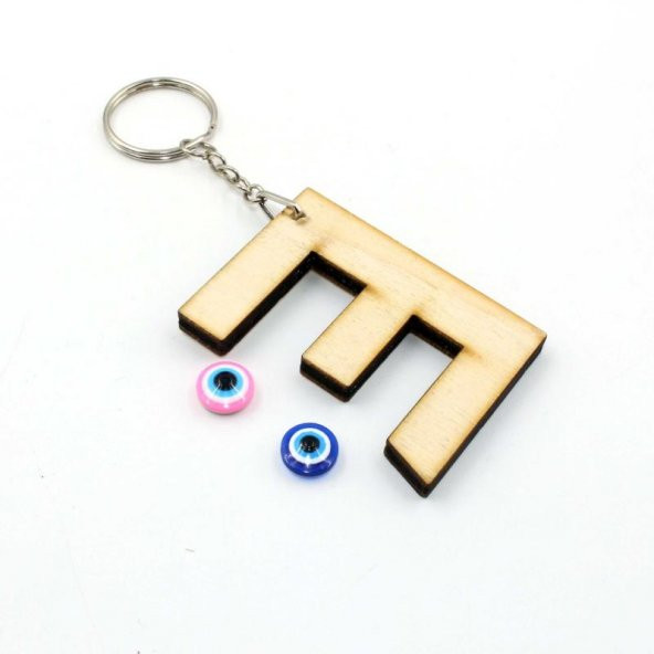 E Harfi Nazar Boncuklu Ahşap Anahtarlık - Baş Harf Anahtarlık - Kişiye Özel Anahtarlık - Resim 2