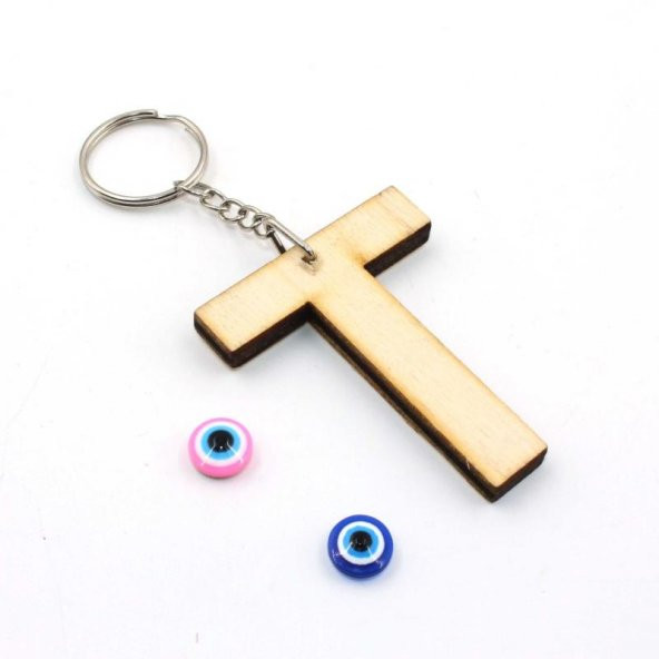 T Harfi Nazar Boncuklu Ahşap Anahtarlık - Baş Harf Anahtarlık - Kişiye Özel Anahtarlık