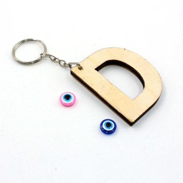 sk - D Harfi Nazar Boncuklu Ahşap Anahtarlık - Baş Harf Anahtarlık - Kişiye Özel Anahtarlık ürün görseli