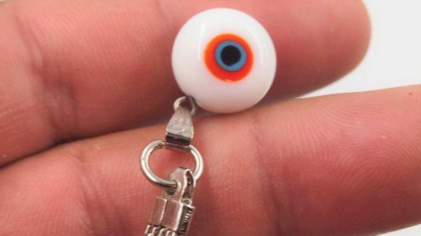 Sanat Taciri  Eskilerden Mini Yuvarlak Cam Anahtarlık  Boncuk Anahtarlık  Beyaz Nazarlık - 2
