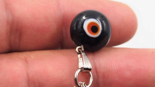 Sanat Taciri  Eskilerden Mini Yuvarlak Cam Anahtarlık  Boncuk Anahtarlık  Siyah Nazarlık - 2