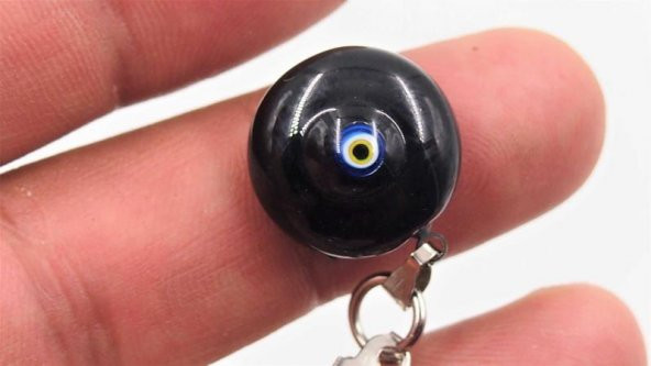 Sanat Taciri  Eskilerden Mini Yuvarlak Cam Anahtarlık  Boncuk Anahtarlık  Siyah Nazarlık - 2