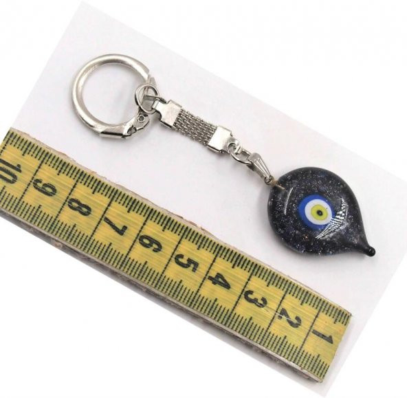 Sanat Taciri  Eskilerden Damla Cam Anahtarlık  Boncuk Anahtarlık  Siyah Simli Nazarlık - Resim 2