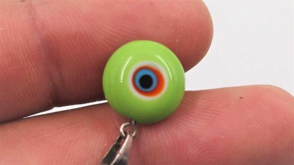 Sanat Taciri  Eskilerden Mini Yuvarlak Cam Anahtarlık  Boncuk Anahtarlık  Yeşil Nazarlık - 2