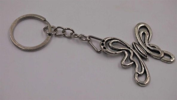 Sanat Taciri- Gümüş Renkte Kelebek Anahtarlık - Metal Anahtarlık