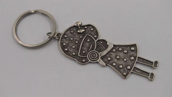 Sanat Taciri- Gümüş Renkte Şeker Kız Anahtarlık - Metal Anahtarlık