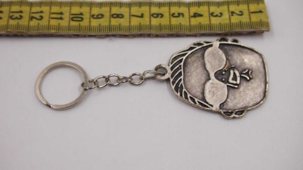 Sanat Taciri- Gümüş Renkte Gözlüklü Yüz Anahtarlık - Metal Anahtarlık - Resim 2