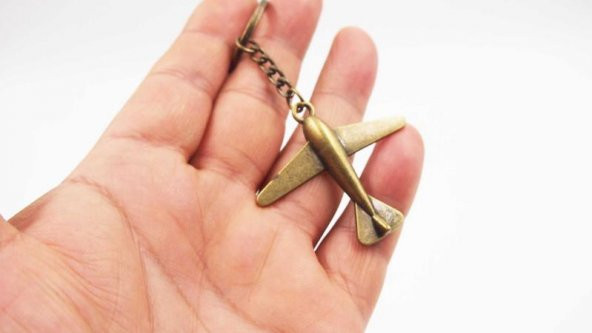 Sanat Taciri- Bakır Renkli Eskitme Sıfır UÇAK Metal Anahtarlık ürün görseli 1