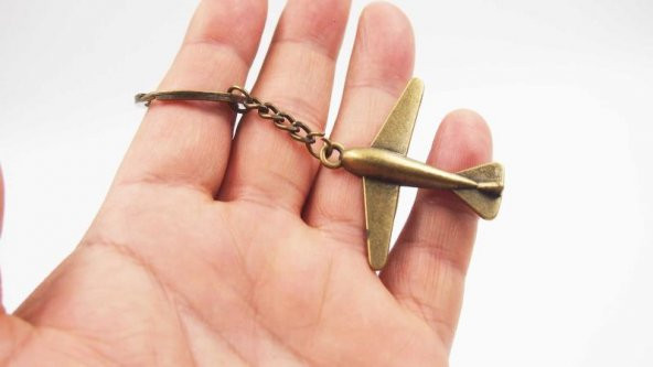 Sanat Taciri- Bakır Renkli Eskitme Sıfır UÇAK Metal Anahtarlık - Resim 2