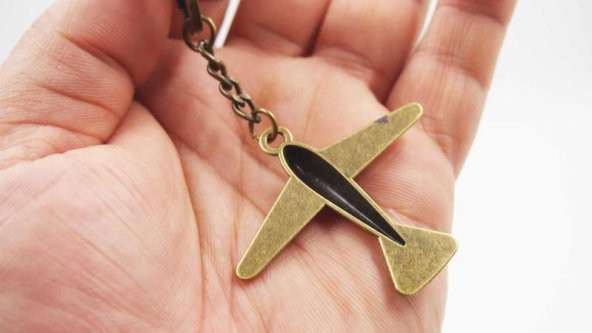 Sanat Taciri- Bakır Renkli Eskitme Sıfır UÇAK Metal Anahtarlık - Resim 3