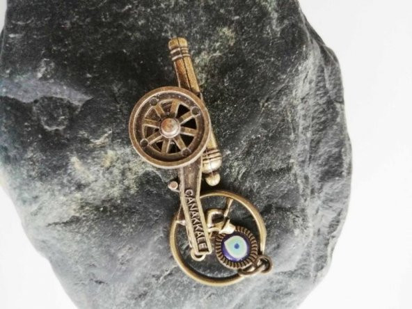 Sanat Taciri - Bronz Renkte Nazar Boncuklu Çanakkale Savaşı Topu Metal Anahtarlık