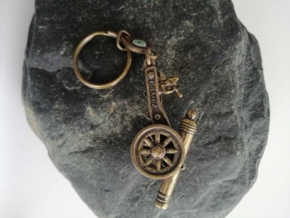 Sanat Taciri - Bronz Renkte Nazar Boncuklu Çanakkale Savaşı Topu Metal Anahtarlık - 2