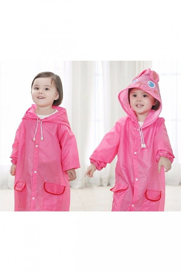 Pembe Çocuk Yağmurluk Karikatür Desenli Su Geçirmez - 3