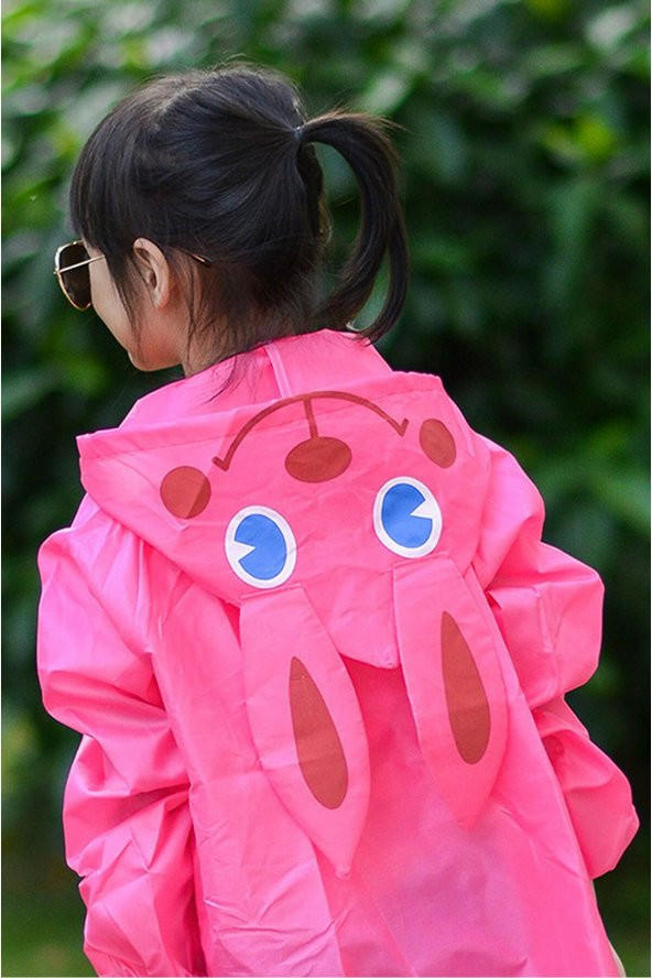 Pembe Çocuk Yağmurluk Karikatür Desenli Su Geçirmez - 4