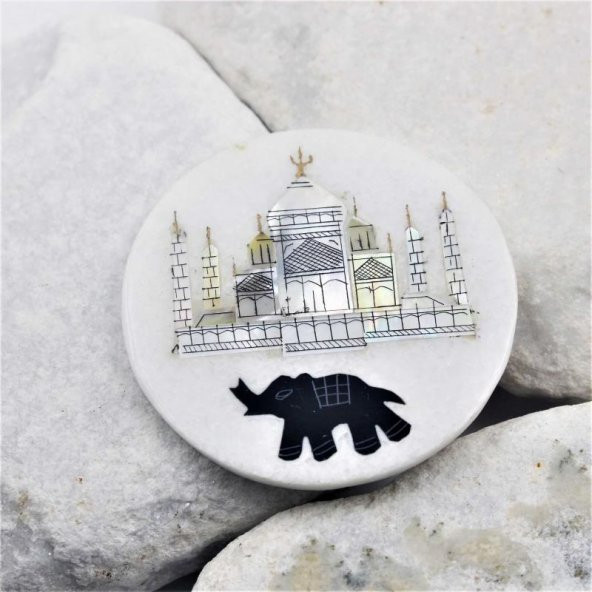 SİYAH FİL Hindistan Tac Mahal Taş Magnet - SIFIR  Sedef Kaplama Magnet