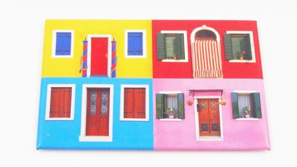 Sanat Taciri - Şirin Rengerenk Boyalı Ev Temalı Magnet