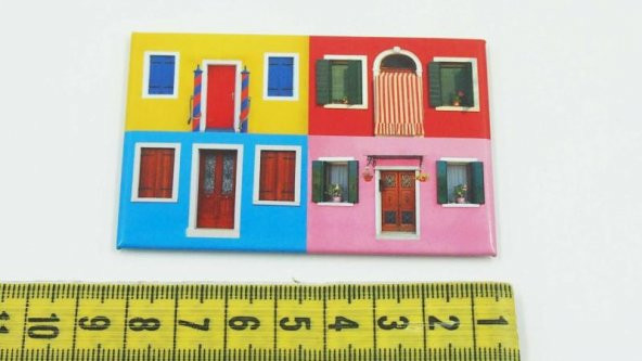 Sanat Taciri - Şirin Rengerenk Boyalı Ev Temalı Magnet - 3