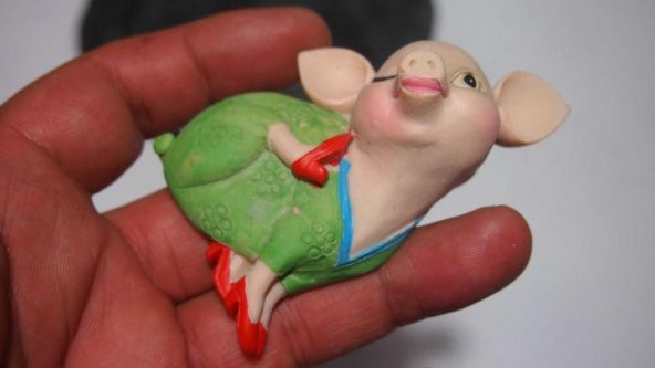 Sanat Taciri - Seramik Yeşil Domuz Domuzcuk Magnet Koleksiyonluk - Resim 3