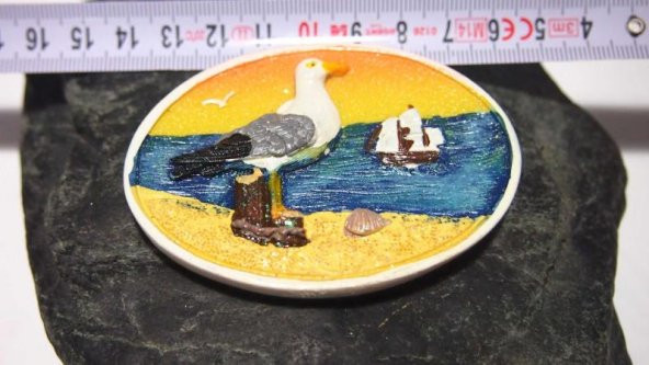 Sanat Taciri - Seramik Martı Deniz Yelkenli Adalar Magnet Koleksiyonluk - Resim 2