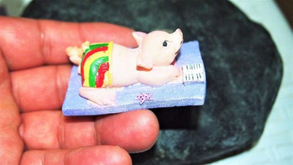 Sanat Taciri - Seramik Sahilde Güneşlenen Yavru Domuz Magnet Koleksiyonluk - 2