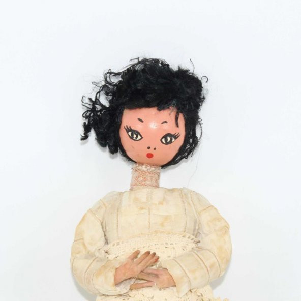Antika El Yapımı Bebek - Gelinlik Giymiş Antika Bebek - Biblo - 36 cm - 2