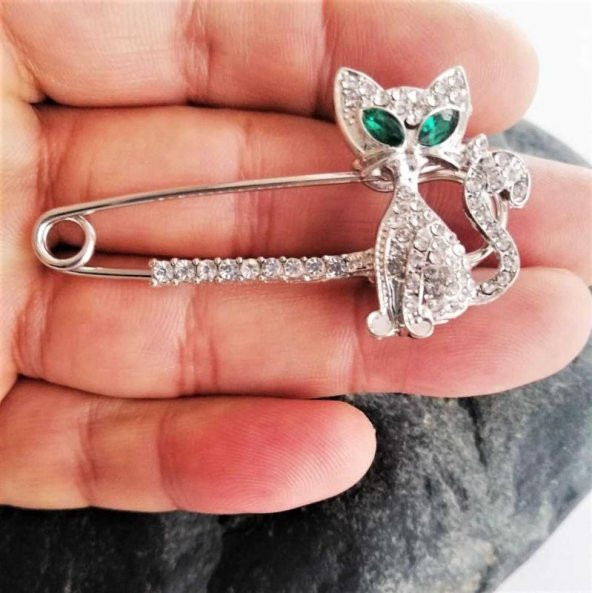 Sanat Taciri Yakut Taşı Renginde - Kedi Rozet - Broş - Yaka İğnesi Çanta Süsü - 2