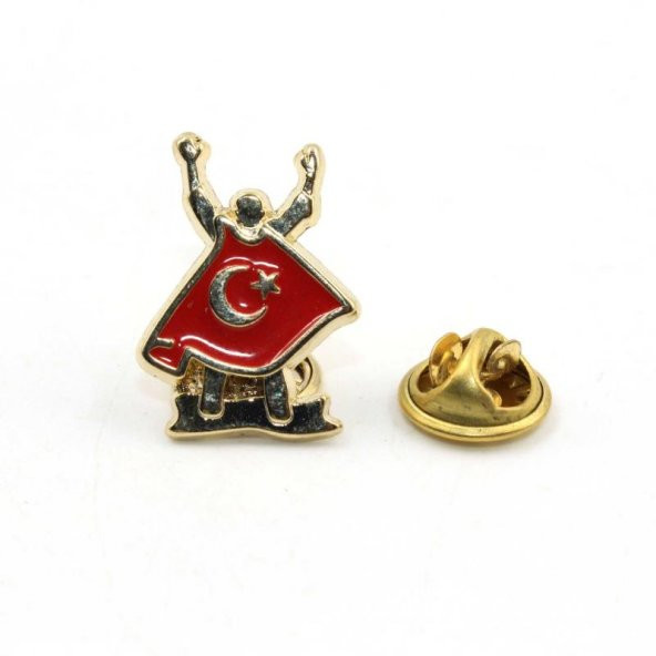 sk - 15 TEMMUZ Demokrasi Rozeti - Ay Yıldızlı TÜRK Bayrağı Metal Rozet - Altın Rengi Süper Kalite