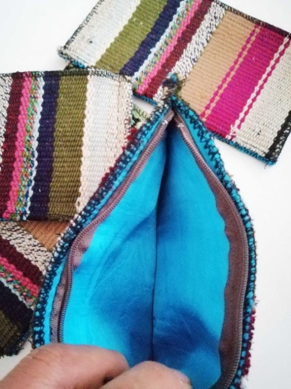 Antika Çanta El Dokuma Kilimden Para Çantası Yöresel Eski Saten Kumaş Kaplı no 2 - 3