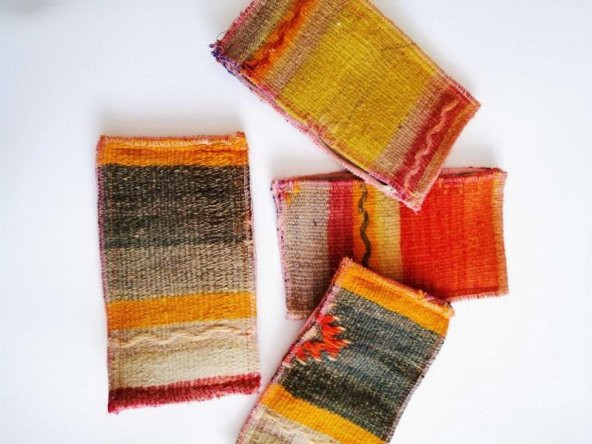 Antika Çanta El Dokuma Kilimden Para Çantası Yöresel Eski Saten Kumaş Kaplı - Resim 3