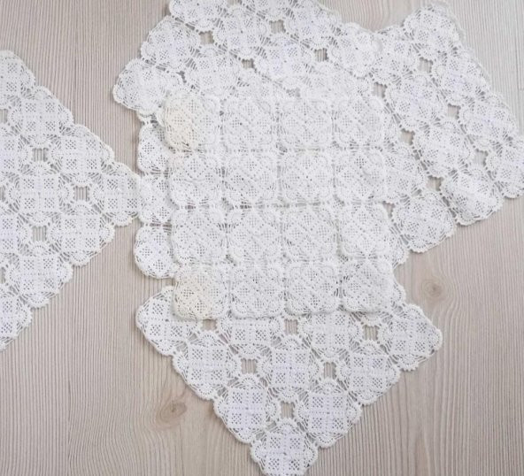 9 Parça El işi Dantel Masa Örtüsü - Zigon Sehpa Örtüsü - Otantik - Çeyizlik