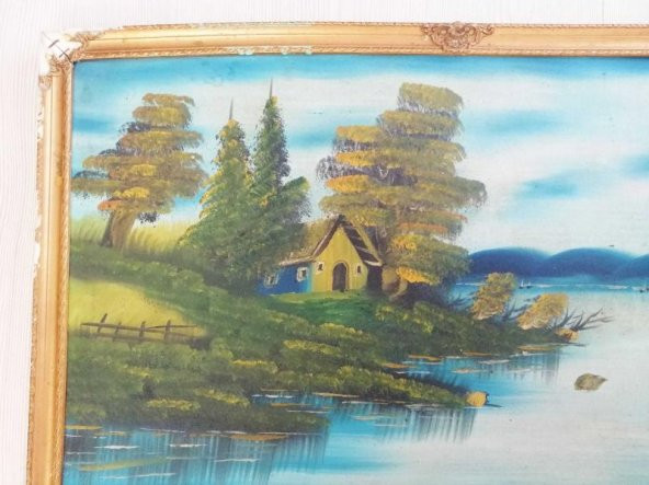 ESKİLERDEN DAĞ EVİ GÖL EVİ YAĞLI BOYA TABLO 5 - 3