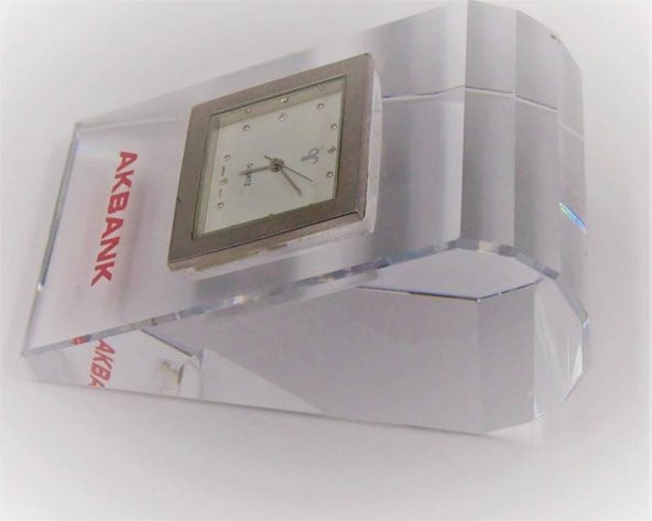 Sanat Taciri - Akbank Masa Saati - Çalışıyor - Dolgulu Cam Masa Süsü - Quartz Saat - 2