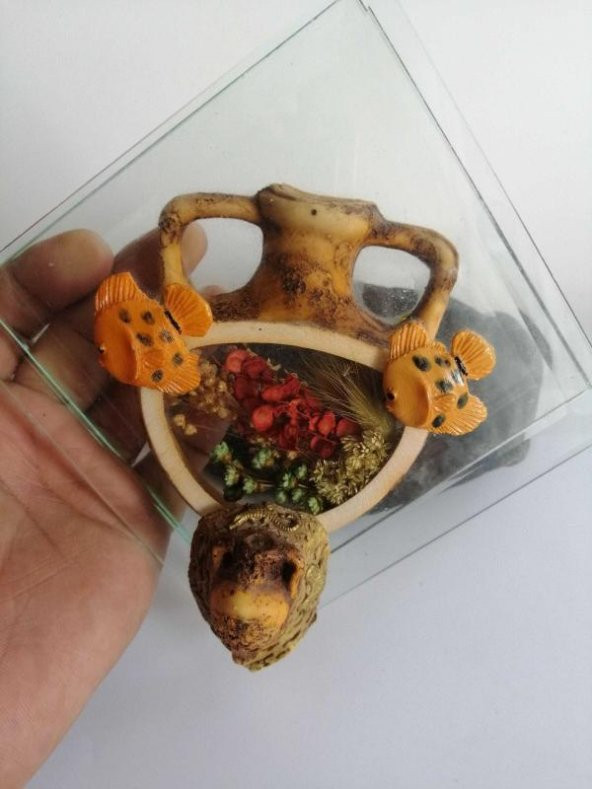 El Yapımı Balık Toprak Testi Temalı Cam Biblo - Resim 4