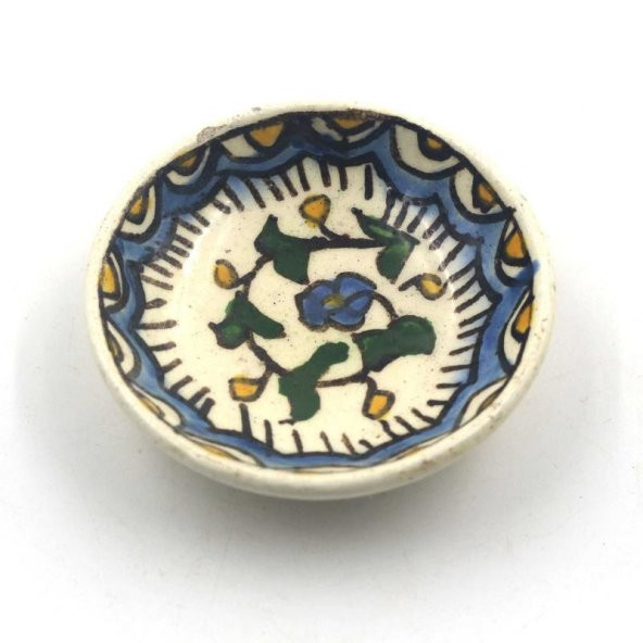 Antika El İşi KÜTAHYA Seramik Çiçek Desenli Minik Tabak Kütahya Seramik Çerezlik - 456987