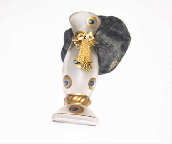 Buzlu Cam Vazo - Nazar Boncuklu Boyalı Kurdeleli Vazo