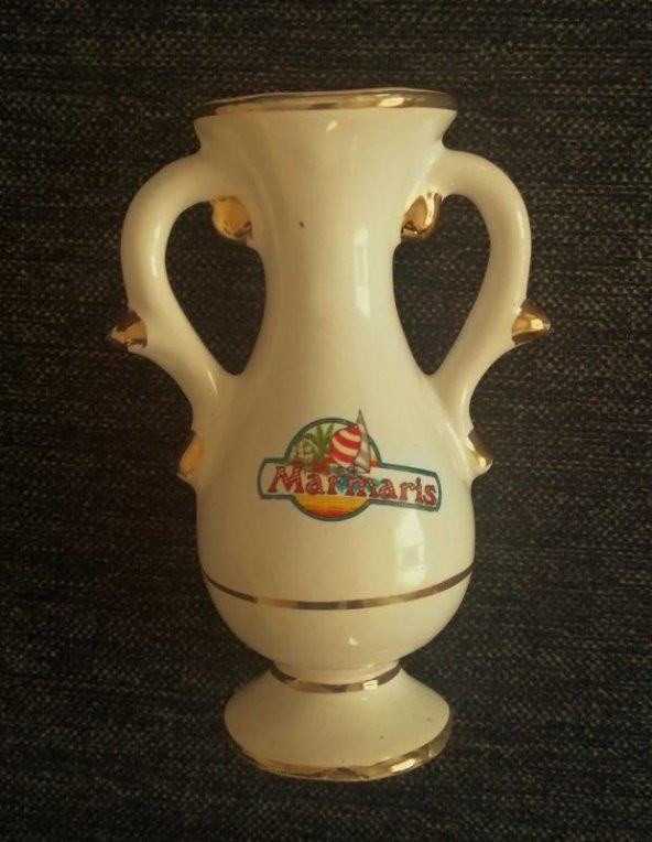 KOLEKSİYONLUK 13 CM MARMARİS TEMALI SIRLI SERAMİK VAZO