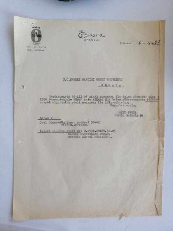 1997 Yılına Ait Türkiye Cumhuriyeti Emekli Sandığına Yazılan Bilgilendirme Yazısı ürün görseli