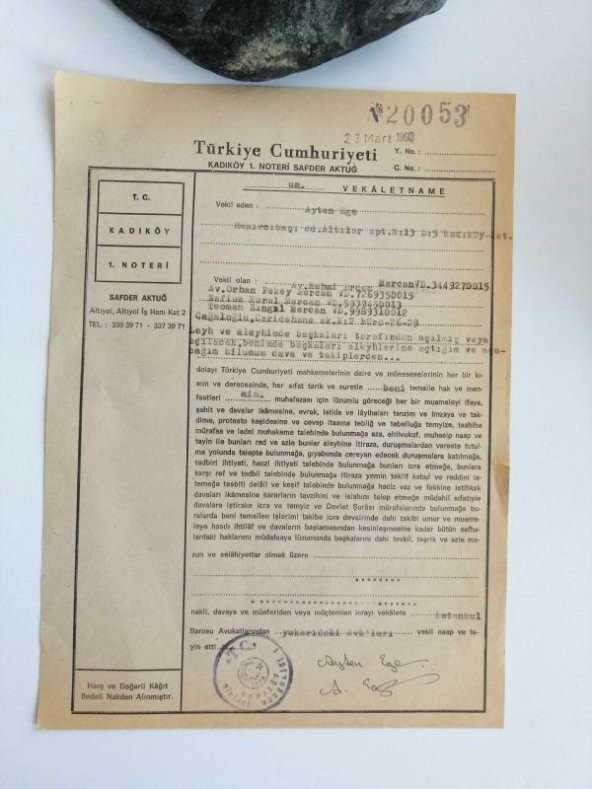 1990 Yılına Ait Türkiye Cumhuriyeti Noter Vekaletname