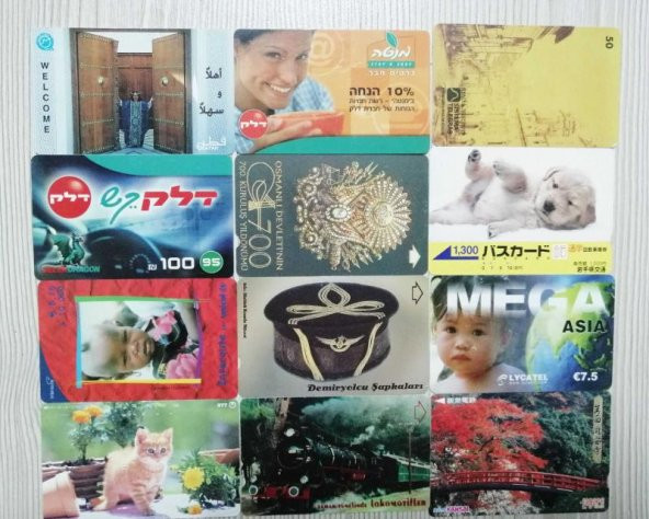 12 ADET ÇİPLİ KARMA ÜLKE TELEFON KARTLARI