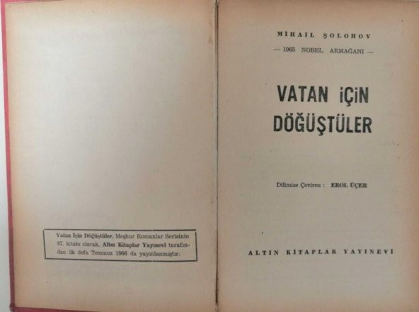 1 ADET 2. EL KİTAP VATAN İÇİN DÖĞÜŞTÜLER - 2